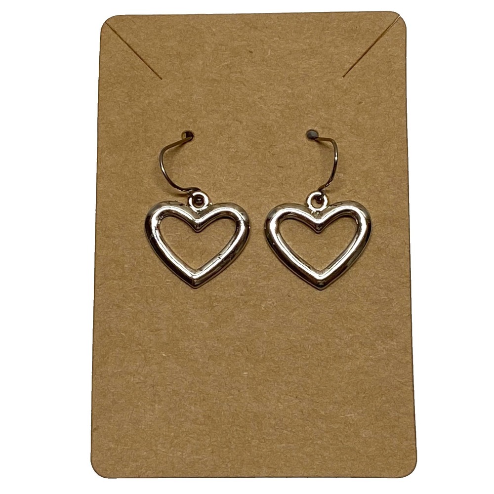 Heart Earrings Silver Tone 1" Dangle Hook Lightweight‎ Classic Nickel Free GUC